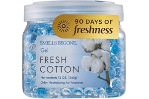 SMELLS BEGONE 12 oz Odor Eliminator Gel - Air Freshener - Absorbs & Eliminates Odor in Bathrooms, Basements, Cars, Boats, RVs & Pet Areas - Made with Essential Oils - Fresh Cotton Scent