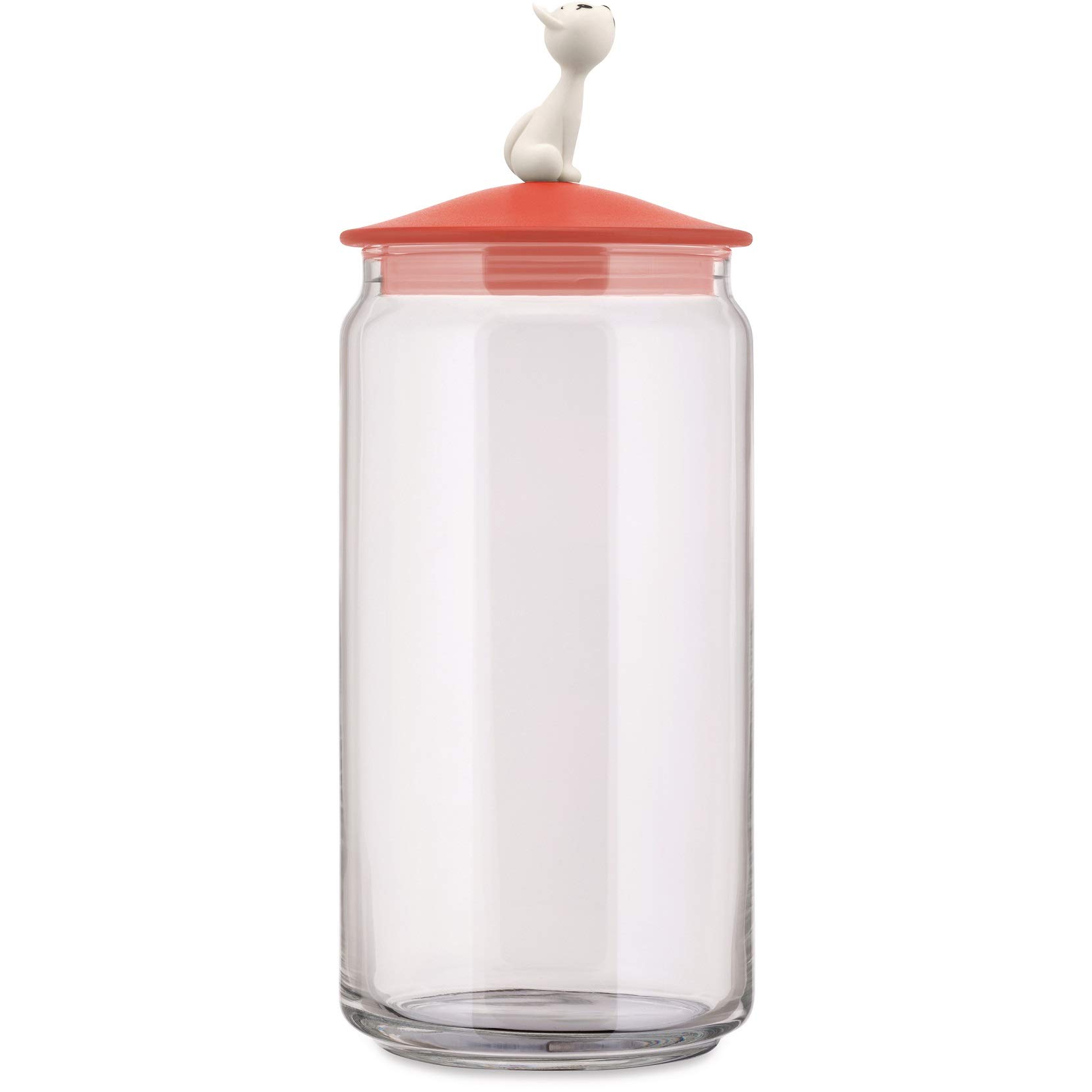 Alessi Jar for cat food in glass with lid in thermoplastic resin, Red Orange