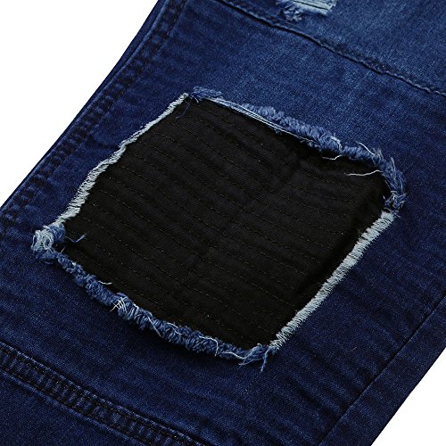 Edenun 2019 New Men's Slim Biker Zipper Denim Hole Feet Jeans Skinny Frayed Pants Distressed Rip Trousers Locomotive - Thumbnail 6