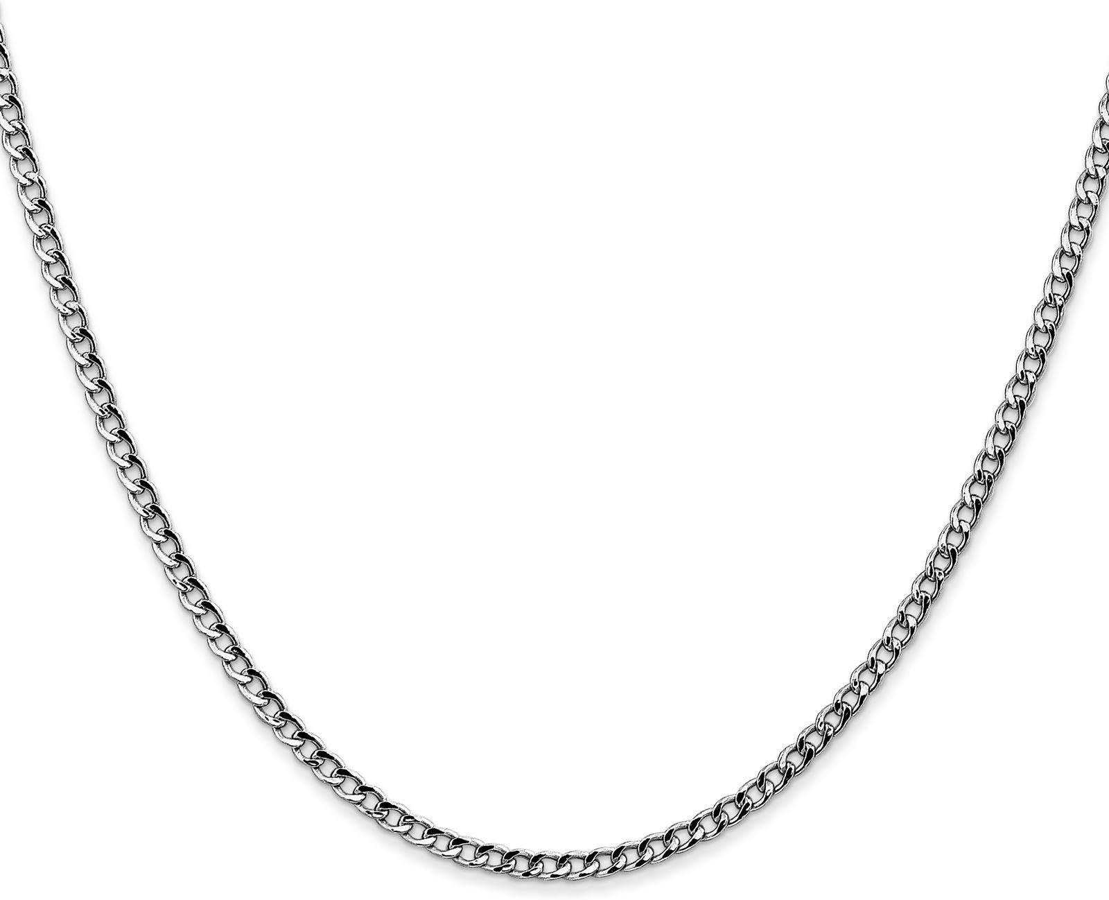 14k White Gold 2.5mm Semi-Solid Polished Curb Link Chain Necklace Bracelet Anklet 7" - 24"