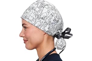 DR. WOOF APPAREL Scrub Caps for Women & Men - Tie Back & Ponytail Hat - Washable & Breathable Material - Surgical Cap for Nurse, Doctor, Vet