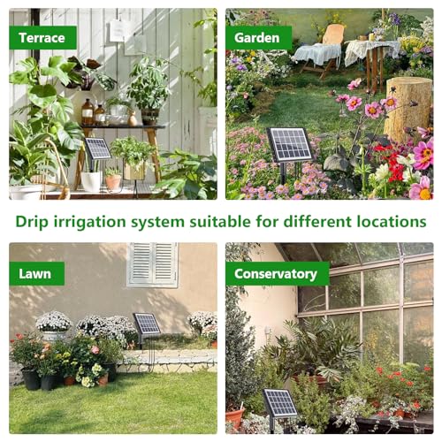 HEKIWAY 49FT Solar Drip Irrigation System, Auto Watering Kit for 15 Pots, Solar-Powered Plant Watering, 25 Timer Modes, 900ml/min Flow Indoor/Outdoor Garden, Balcony & Patio Irrigation System