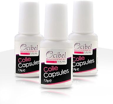 Ocibel 3 Colles Capsules Pour Faux Ongles Avec Pinceau 75 Ml Manucure Faux Ongles Et Nail Art