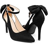 COLETER Womens Bow Knot High Heels Pointed Toe Stiletto Ankle Strap D'Orsay Pumps Bow Evening Dress Shoes