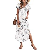 MISFAY Women's Summer Maxi Dress 2026 Casual Short Sleeves V Neck Loose Sundress Split Long Beach T Shirt Dress