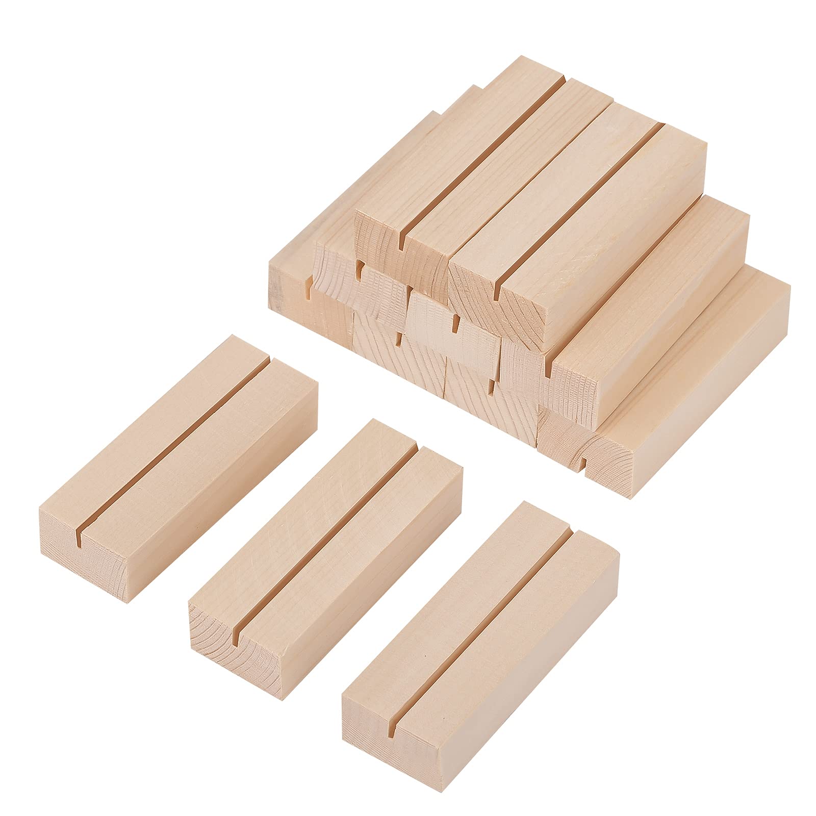 SAVITA 12 Wooden Card Holders, Natural Wood Photo Card Holder Acrylic Sign Holder for Party Decoration Card Holder Menu Small Table Photo Display