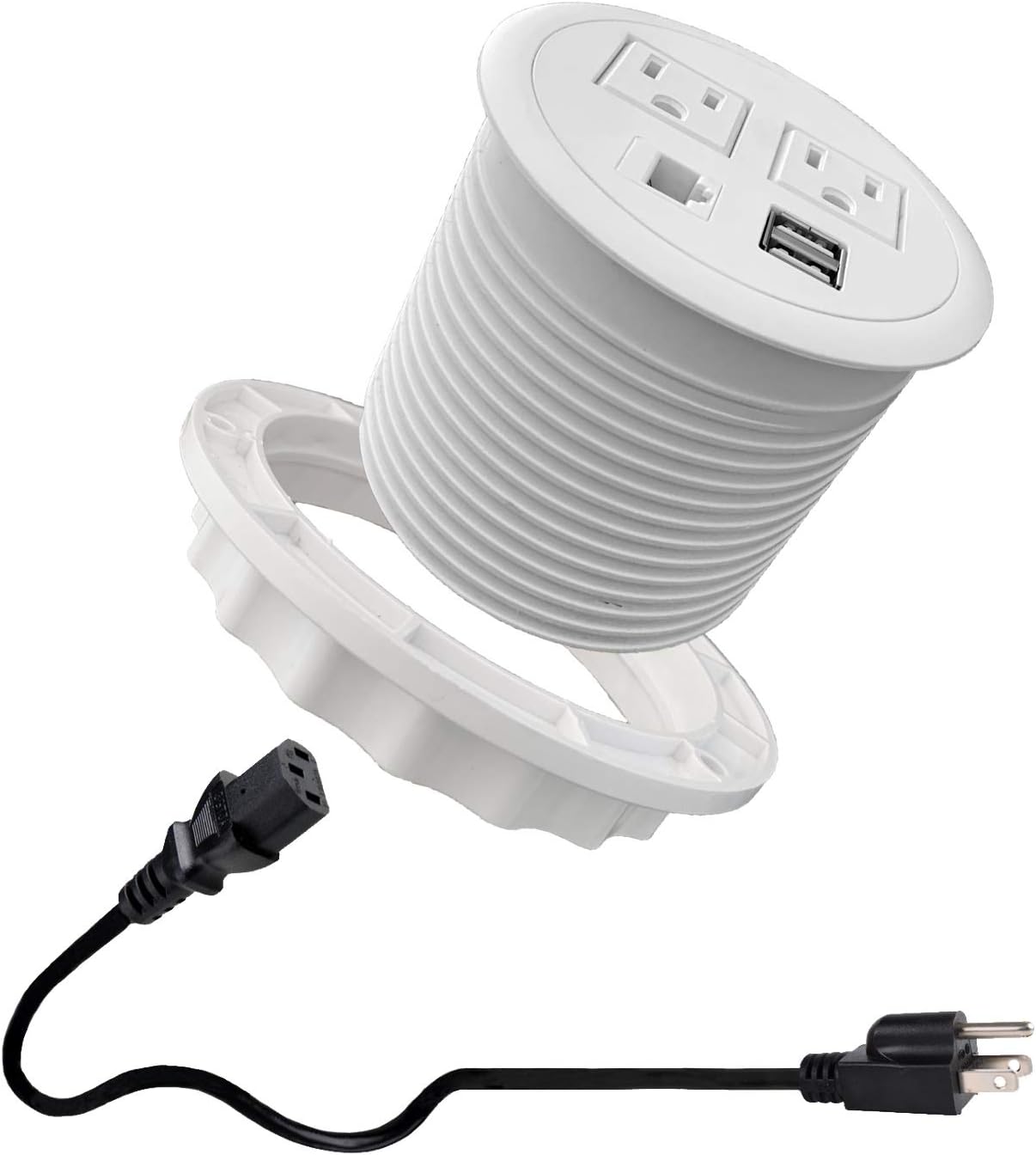 Zeshan Power Outlet White Grommet with 2 USB Ports 2 AC 1 RJ45 1 Power