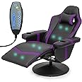 Athena Collection Massage Gaming Chair with Bluetooth Speaker Ergonomic Computer Desk Chair Swivel Office Chair Adjustable Recliner PU Leather Chair w/Footrest Cup Holder Side Pouch Headrest, Purple