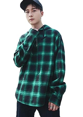Amazon Piiteメンズ 秋 フードパーカー チェック柄 ゆったり