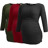 Smallshow Women's Maternity Tops 3/4 Sleeve Tunic Pregnancy Clothes Shirt 3-Pack