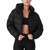 Gihuo Women's Cropped Puffer Jacket Hooded Zip Up Stand Collar Padded Coat Winter Quilted Jackets Outerwear