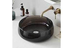 Cpingao Bathroom Sink Transparent Stone Resin 17.7'' Round Bathroom Vessel Sink, Above Counter Vessel Sink Basin with Pop-up Drain (Black)