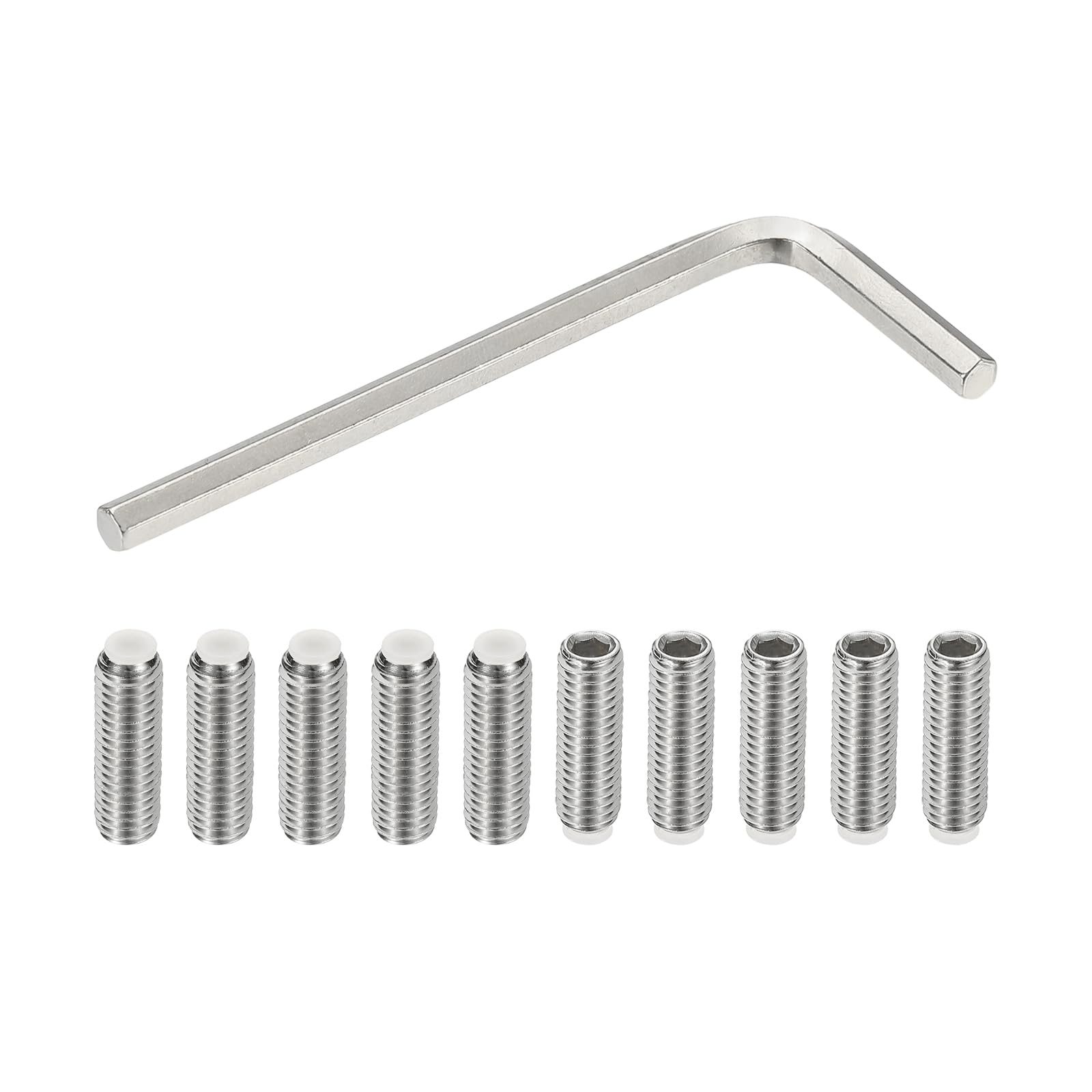 PATIKIL M8x25mm Nylon Tip Grub Screw, 10pcs 304 Stainless Steel Metric Hex Socket Head Cup Point Bolt Anti Slip Internal Hex Drive Hardware with l Key Wrench