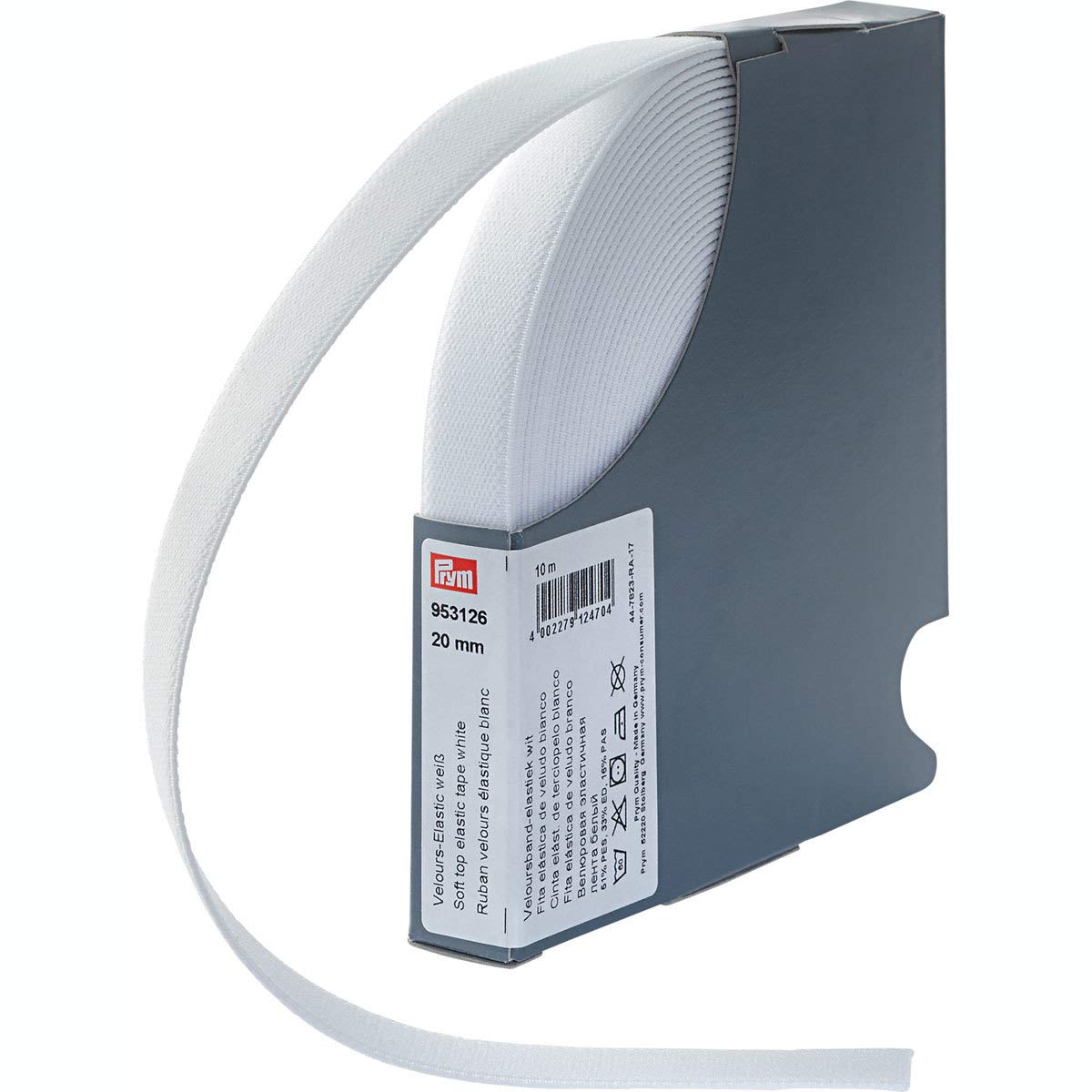Prym 953126 Velour Elastic 20 mm White, 51% PES 33% ED 16% PA — image 1