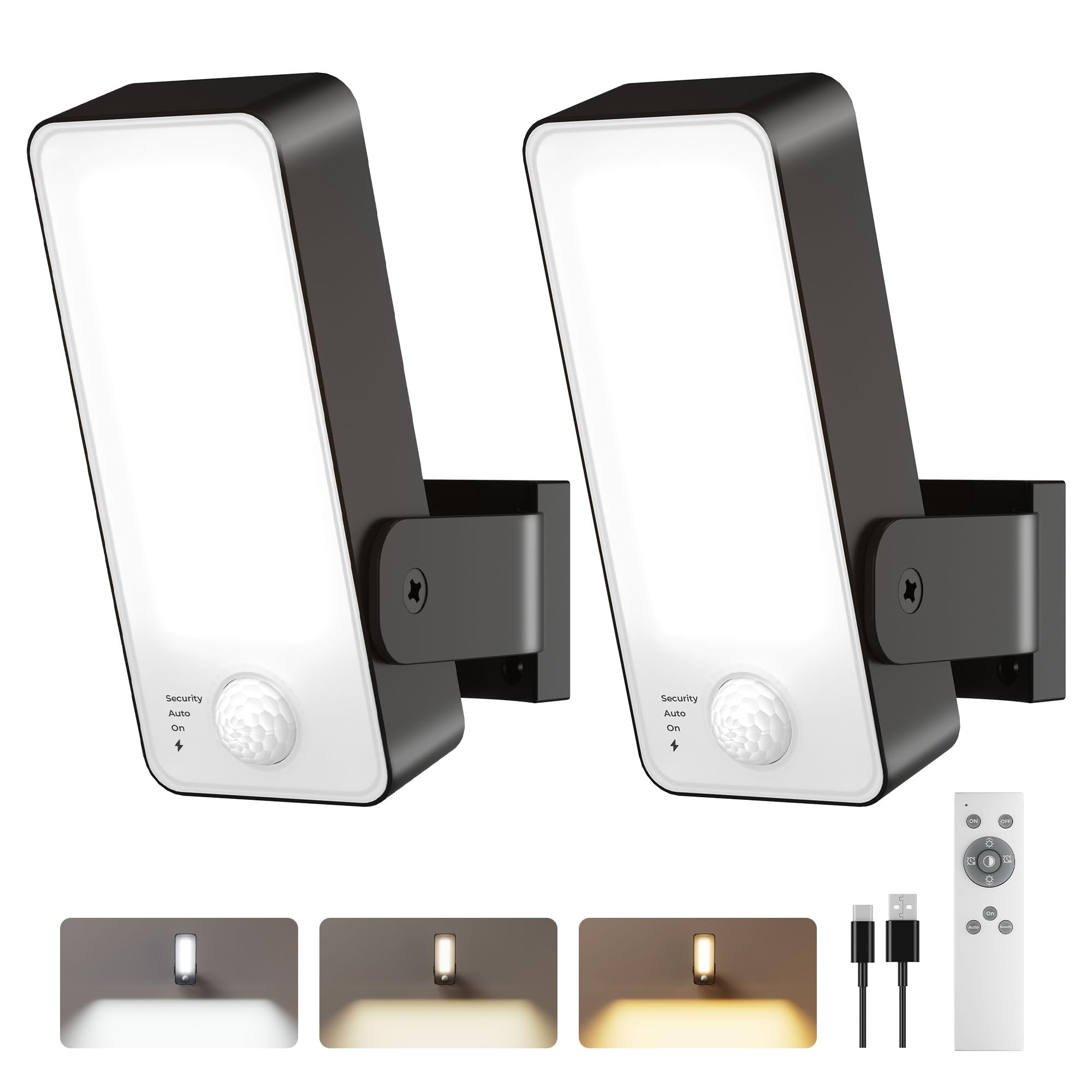 Photo 1 of 2 Pack Motion Sensor Outdoor Lights, 10000mAh Rechargeable 600 Lumen Battery Operated Outdoor Wall Lights with 3 Modes, 3 Colors, IP65 Waterproof Outdoor Security Lights for Fences, Garage, Patio
