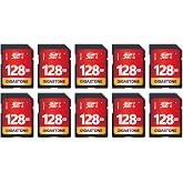 GIGASTONE 128GB SD Card 10-Pack UHS-I U1 Class 10 SDXC Memory Card Full HD Video for Digital Camera, Speed up to 80MB/s, Full-Sized SD Card, with 10 mini Cases