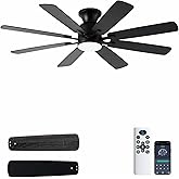 KNUN 52Inch Black Ceiling Fan, Low Profile Ceiling Fans with Lights and Remote/APP Control, 8 Blades, Noiseless, DC Motor, Flush Mount Ceiling Fan for Bedroom Living Room, Indoor/Outdoor Use.