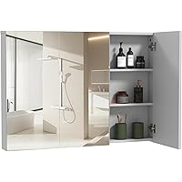 RELAX4LIFE Medicine Cabinet with 3 Mirrored Doors - Modern Bathroom Mirror with Storage, 2 Adjustable Shelves, 36 x 25.5 
