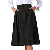 Allegra K Women High Waisted Skirts Midi Length Flowy A-Line Business Casual Office Work Skirt with Pockets