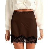 Neavuge Women Y2k Satin Silky Mini Skirt Solid Color Lace Trim Patchwork Low Rise Short Skirt Cute Retro Half Slip Underskirt