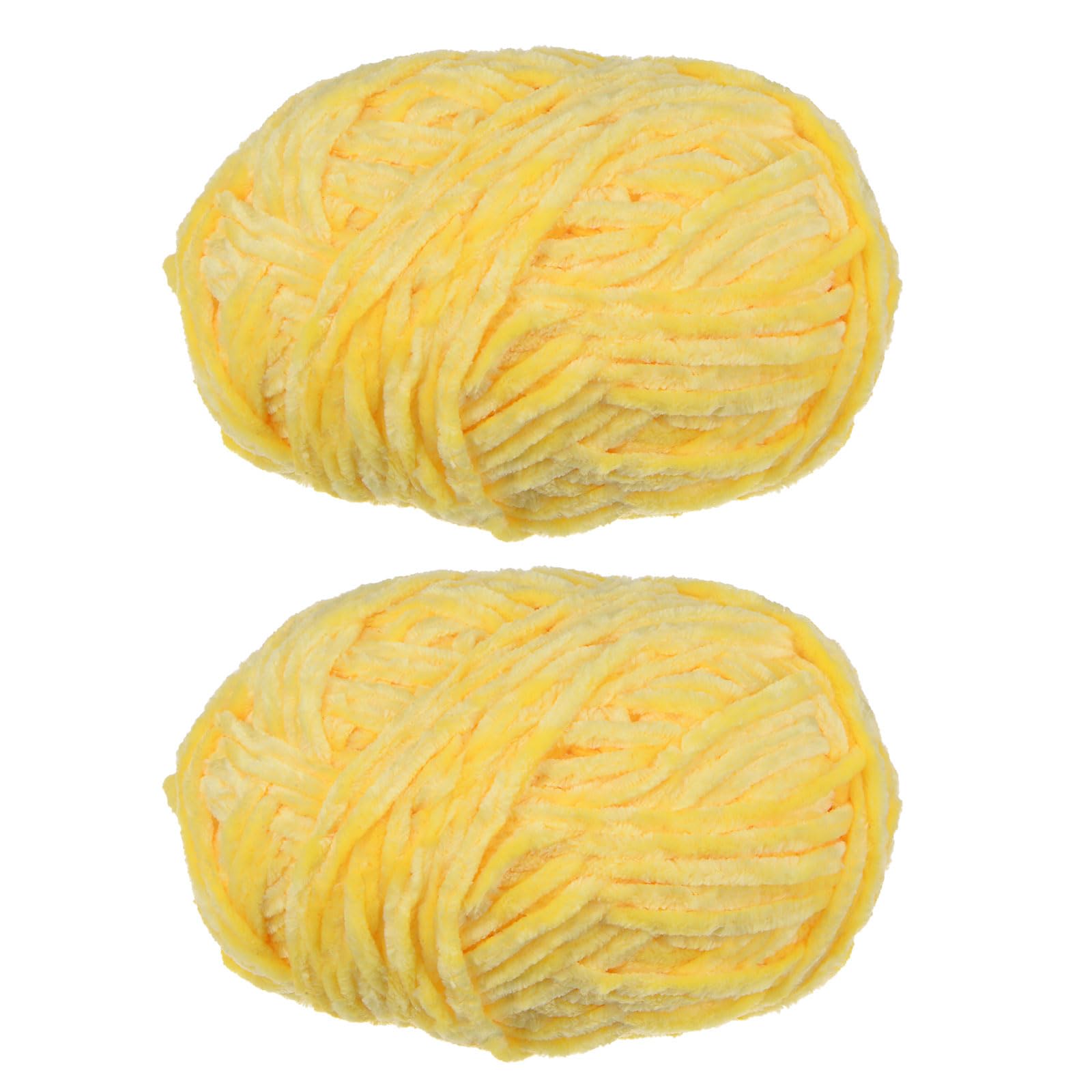UXCELL 2 Skeins Velvet Chenille Yarn - 2x100g/7.1oz, 174 Yards Total Length #6 Super Bulky Polyester Soft Blanket Yarn for Knitting, Weaving, Scarf, Yellow