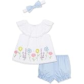 Little Me Clothes for Baby Girls' Woven Sunsuit and Headband Set, 3-12 Months
