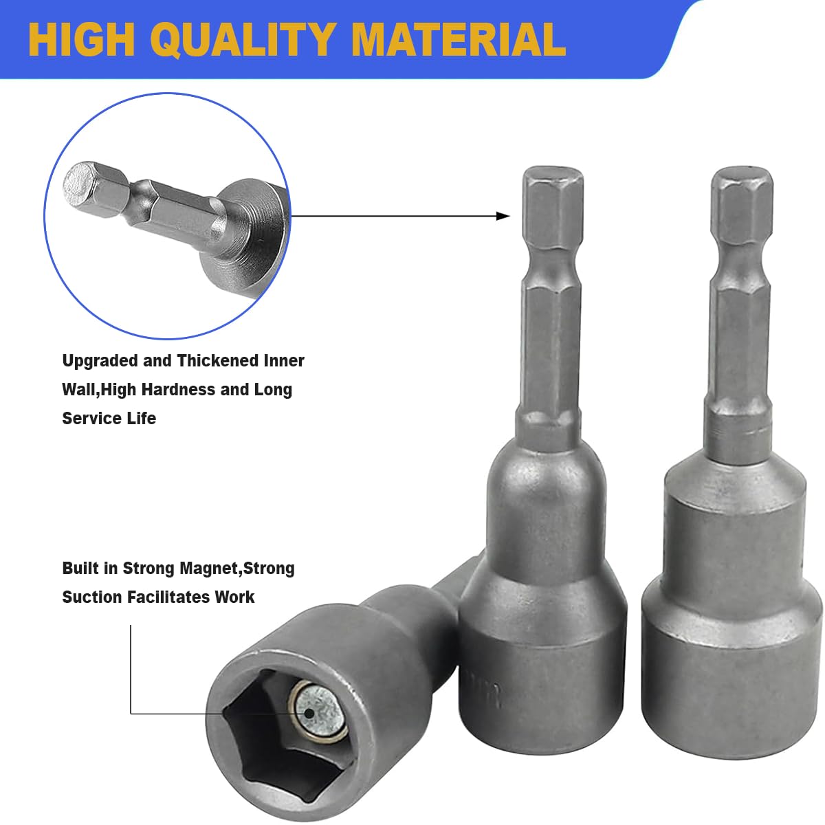 14er Set Magnete Sechskant Stecknuss, 6-19mm Steckschlüssel Magnetisch Sechskant Stecknuss Adapter, Anschrauben Schraubenschlüssel für Bohrer 5