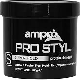 AmPro Pro Styl Styling Gel - Protects and Strengthens Your Strands - Non-Flaking, Alcohol Free, Vegan Formula - Flexible, Touchable Hold for All Hair Textures - Super Hold - 32 oz