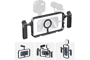 JUSMO Aluminium Smartphone Video Rig Kit w Handles for MagSafe Magnetic Mount, ULANZI MG-001 Phone Cage Grip Stabilizer, Handheld Filmmaking Vlogging Phone Rig for iPhone Videomaker Videographer