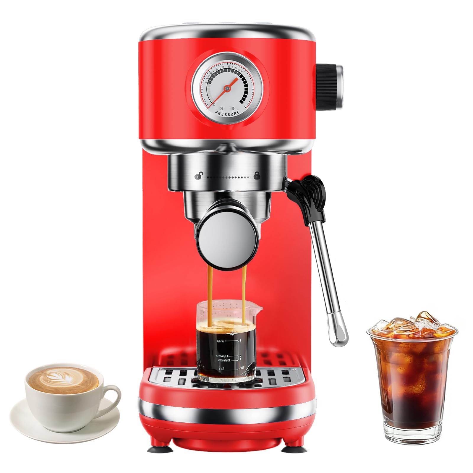 Photo 1 of atatix 20 Bar Espresso Machine with Milk Frother, Compact Espresso Maker, Stainless Steel Coffee Machine with Precise Temp Control & 44oz Removable Water Tank for Latte, Cappuccino, Red