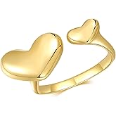 BUEMMR Cute Heart-Shaped Ring Women 18K Stainless Steel Gold-Plated Small Heart-Shaped Open Adjustable Ring Women