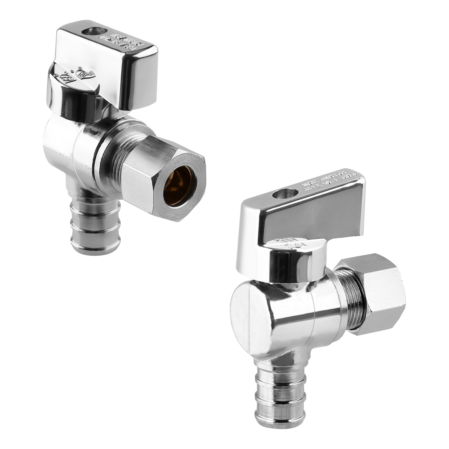 Photo 1 of 1/4 Turn Angle Stop Valve, 1/2" Crimp Pex F1807 X 3/8" OD Compression For Toilets And Faucets (Pack of 2)