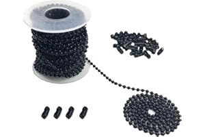 Hyamass 10 Yards 3mm Diameter Black Beaded Pull Chain Extension Ceiling Light Fan Chain with 30 Matching Connectors, Rolled Packing