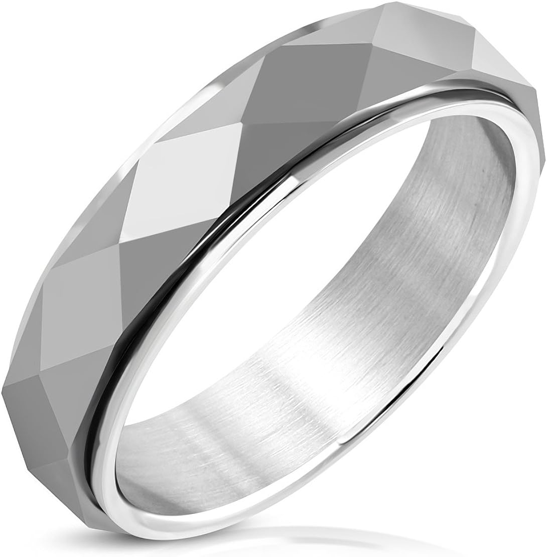 NRG Tungsten Jewelry Tungsten Carbide DiamondCut Faceted Spinning Half