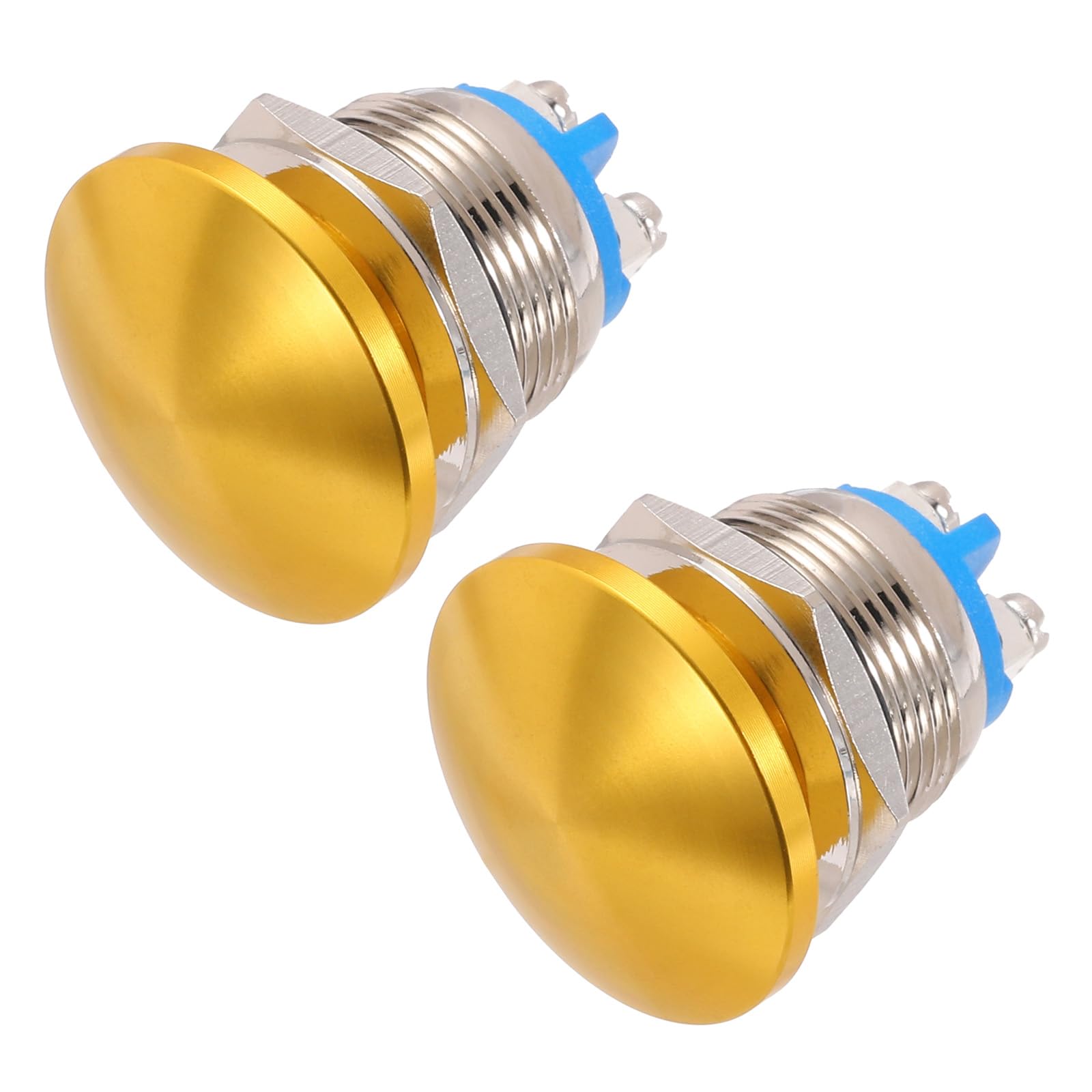 METALLIXITY 2PCS 3A 19MM 3/4" Momentary Mushroom Head Push Button Switch 12V 24V 120V 250V AC Gold 1NO Waterproof IP65 SPST Domed Round 2 Screw Foot Button