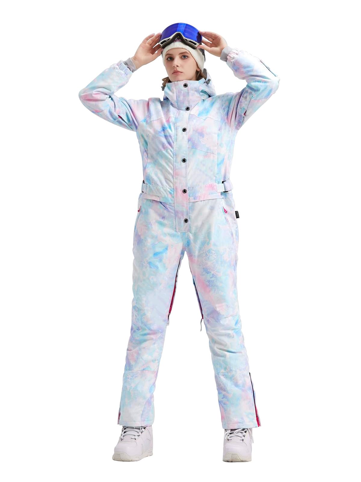 BGX Bluemagic Womens Snowsuit One Pieces Ski Suits Insulated Jumpsuit Waterproof Windproof Snowboard Jackets for Outdoor (L,Pinkau)