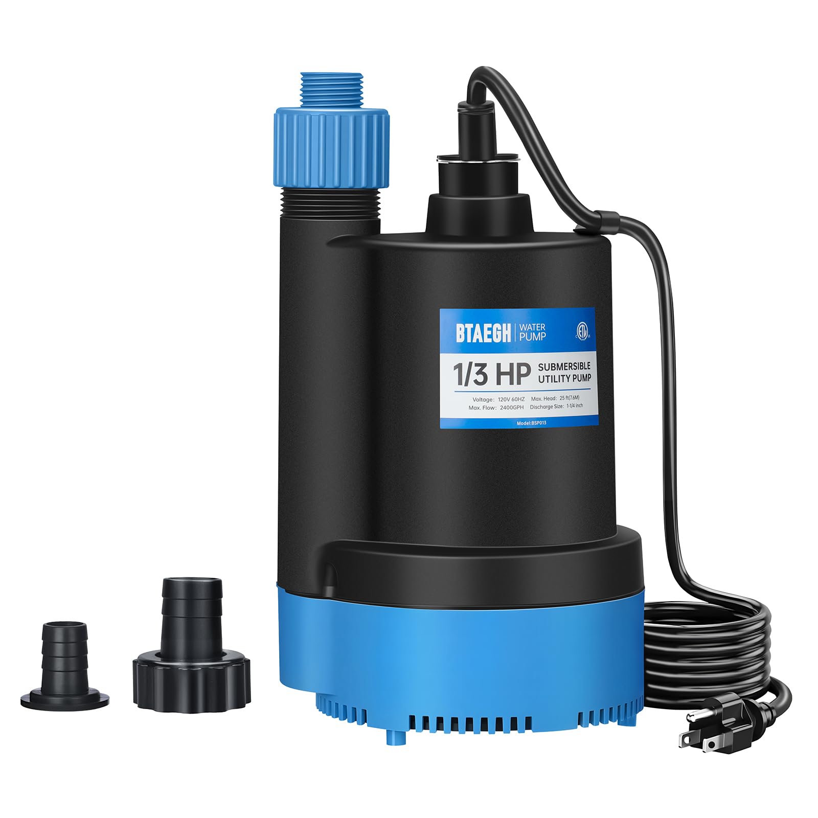 Photo 1 of BTAEGH 1/3 HP Submersible Water Pump 2400GPH Small Sump Pump Thermoplastic Electric Portable Transfer Utility Pump Clean for Swimming Pool Basement Garden Pond