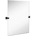 Hamilton Hills 20x30 inch Pivot Wall Mirror Including Matte Black Squared Wall Brackets | Frameless Bathroom Mirror | Rectangular Adjustable & Tilting Vanity | Modern Farmhouse Wall-Mounted Mirrors