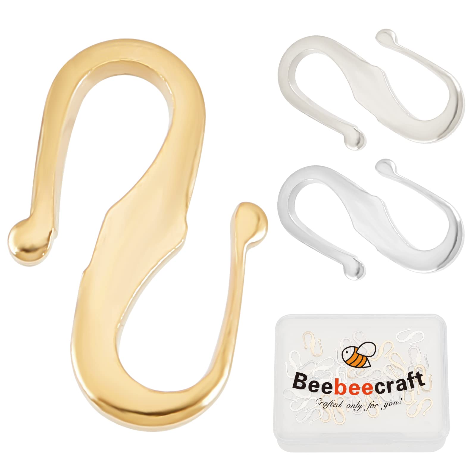Beebeecraft 1 Box 30pcs S Hook Clasps 24K Gold & 925 Sterling Silver Plated Brass Necklace Clasp Jewellery Connector Clasp for Choker Bracelet Jewellery DIY Crafts Making