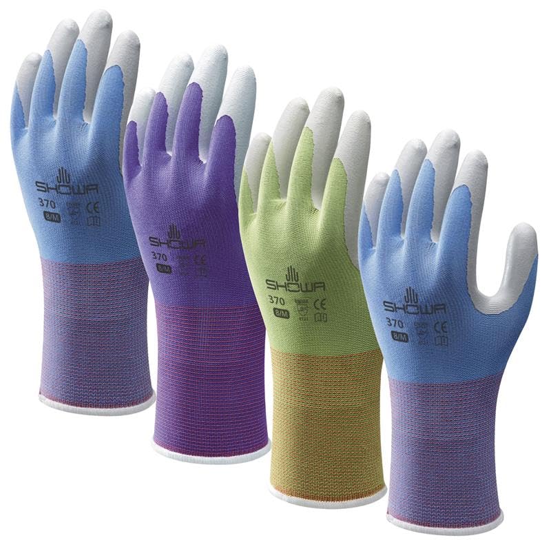 SHOWA Floreo 370 Gardening Gloves for Women & Men – 4 Pairs Multicolour Nitrile-Coated Garden Gloves with Touchscreen Grip – Lightweight, Breathable & Comfortable Fit - Large