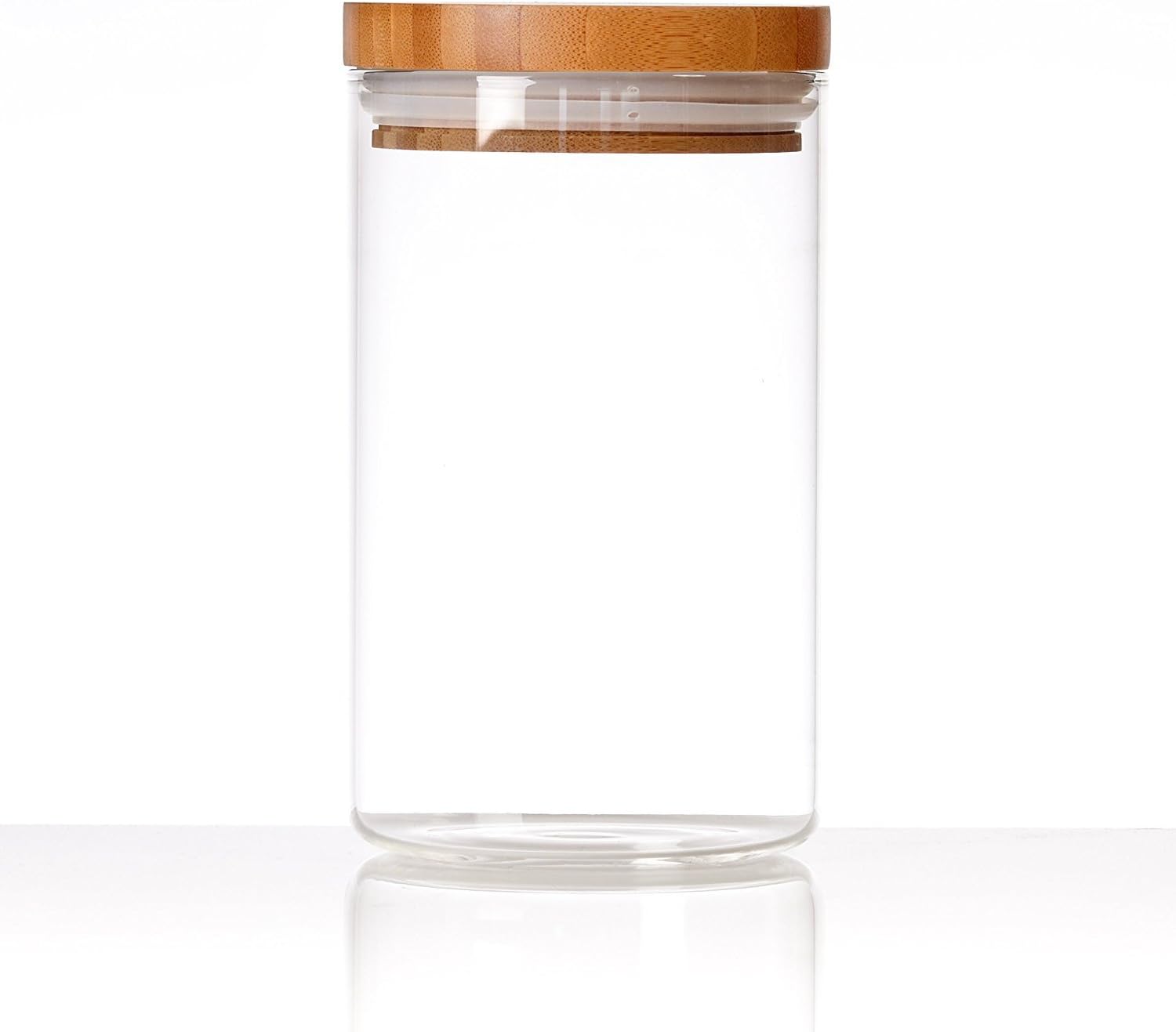 HOMILY Medium Round Shape Glass Food Storage Jar Set with Airtight Bamboo Lid Seal (1, M)
