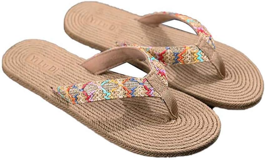 MoGist Straw Flip Flops Wear Flat Sand Beach EVA Rubber Flippers,Beige,39