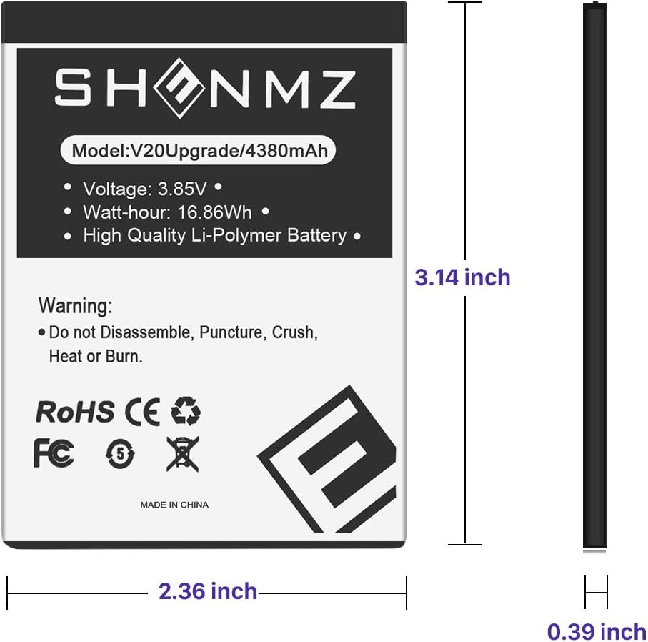 LG V20 Battery, SHENMZ [4380mAh] Upgraded Replacement Battery for LG BL-44E1F, LG V20 Extended Battery for LG H910 H918 V995 LS997 Phone /V20 BL-44E1F | LG V20 Spare Battery [18 Months Warranty]: Home Audio & Theater