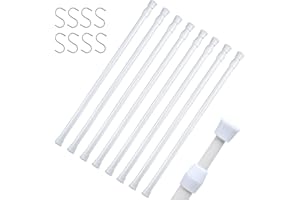 DEELF OUTLET 8 Packs Small Tension Rods 16 to 28 inch, Spring Loaded Curtain Rods, RV Refrigerator Tension Rod, RV Curtain Rod for Camper Windows, Kitchen, Closet and Cabinet, White