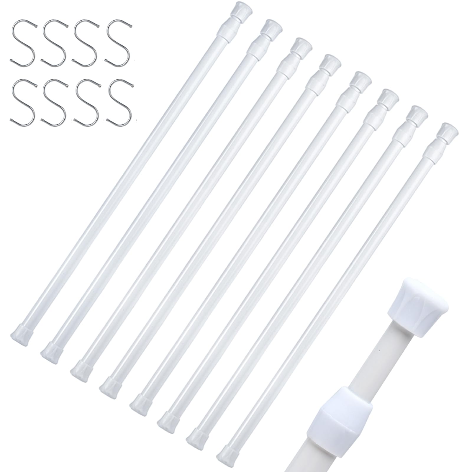 Photo 1 of 8 Packs Small Tension Rods 16 to 28 inch, Spring Loaded Curtain Rods, RV Refrigerator Tension Rod, RV Curtain Rod for Camper Windows, Kitchen, Closet and Cabinet, White