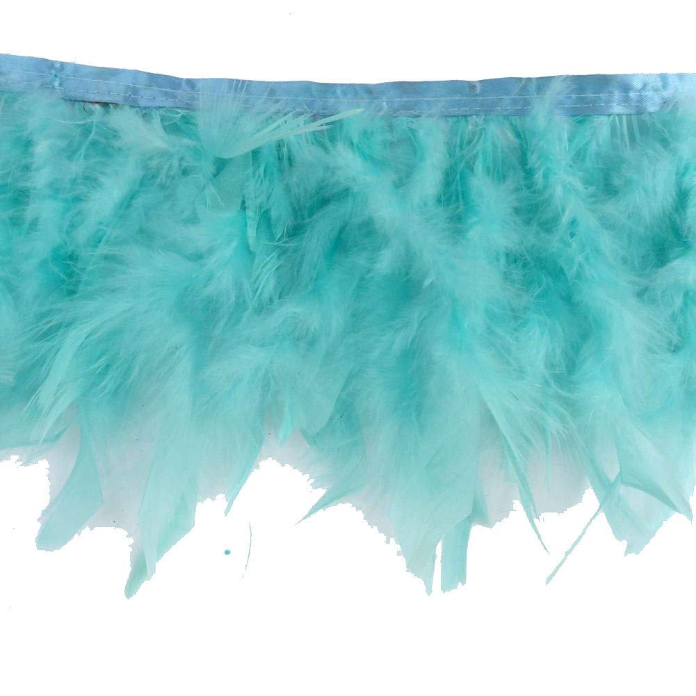 KOLIGHT Pack of 2m Natural Dyed Turkey Flakes Feathers 10-15cm Fringe Trim DIY Dress Crafts Costumes Decoration (Water Green)