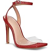 Coutgo Womens Clear Heels Sandals Square Toe Ankle Strap Sexy High Heeled Stiletto Dress Shoes