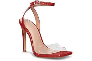 Coutgo Womens Clear Heels Sandals Square Toe Ankle Strap Sexy High Heeled Stiletto Dress Shoes