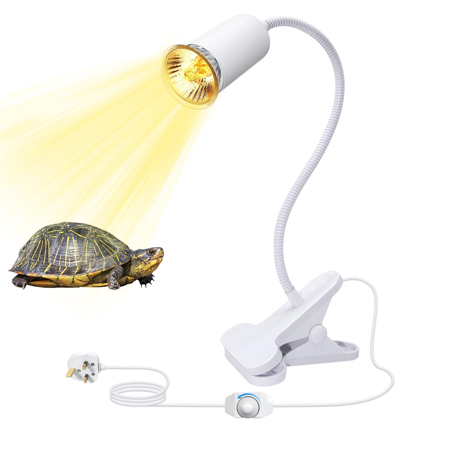 WPQIUZS Tortoise Heat Lamp, 240CM Cable, 11MM Thick Flexible Gooseneck, E27 Ceramic Bulb Holder, White Reptile Heat Lamp, Tortoise Accessories, Tortoise UVA/UVB Basking Lamp, Light for Turtle Tank
