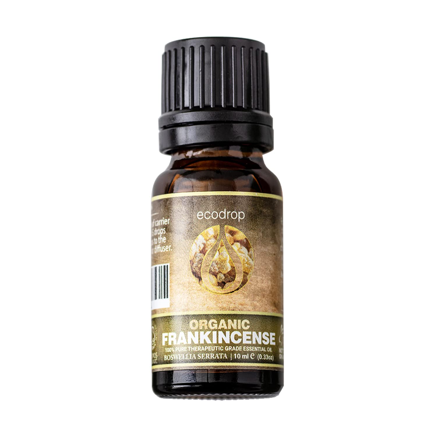 Ecodrop Frankincense Essential Oil - 10 ml I Organic, Pure & Natural | for Massage, Aromatherapy, Bath, Diffusers & Soap & Candle Making | Earthy Wood Fragrance | Vegan & UK Made | Boswellia Serrata